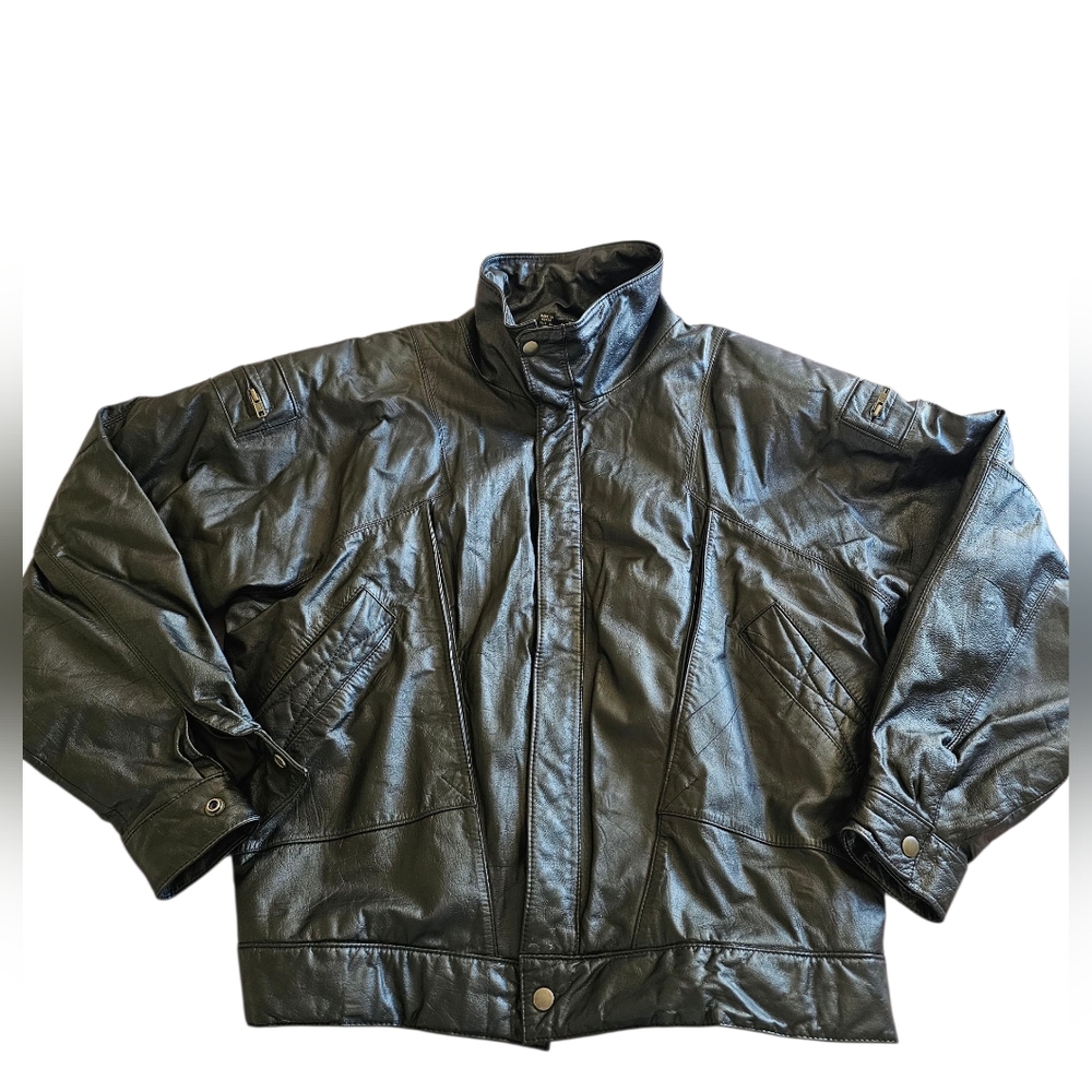 Cosa Nova VTG Black Leather Goth Rock Grunge Biker Pockets Zip Up Jacket Sz L